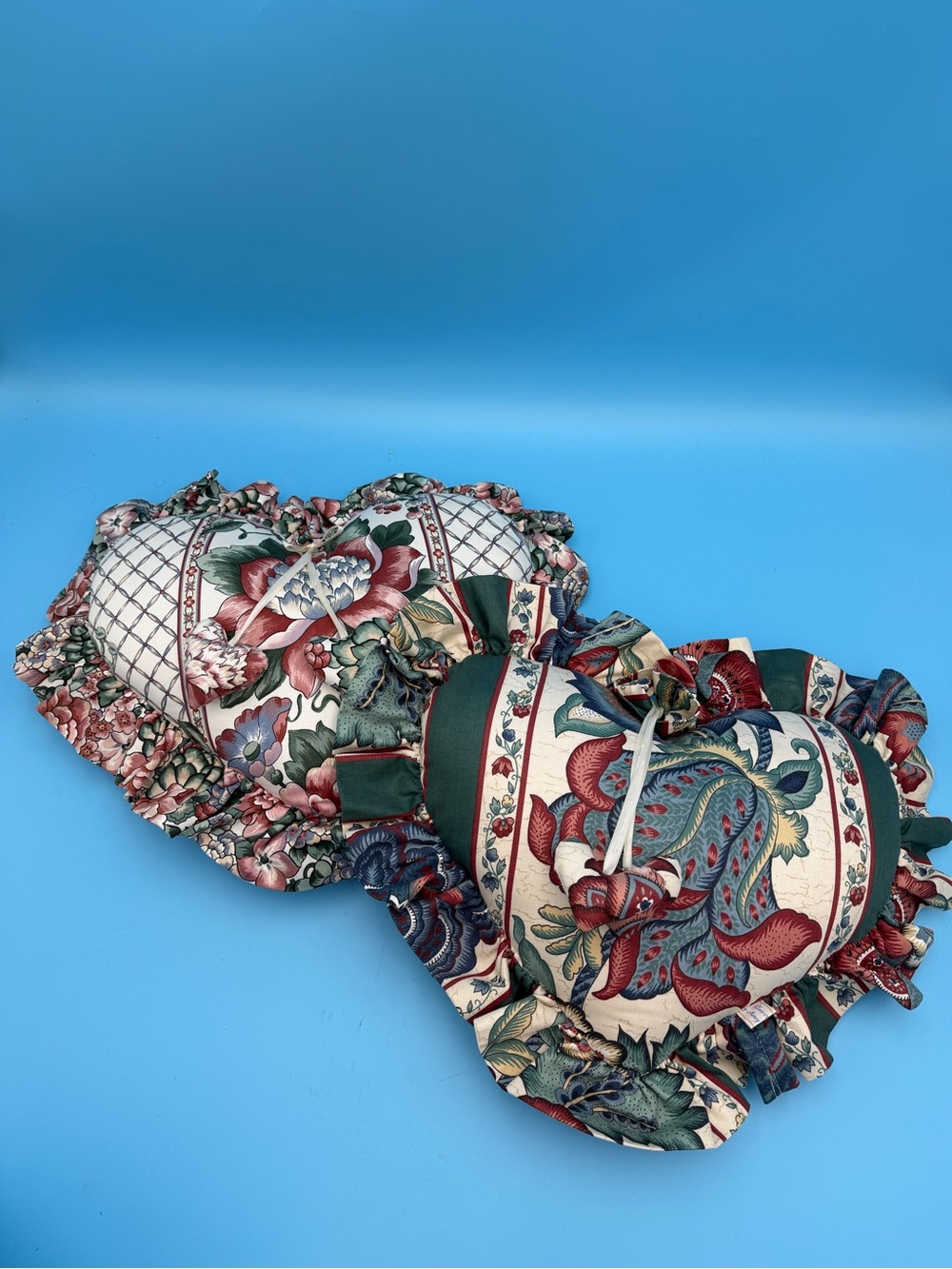 2 Classic by Nancy Heart Ruffled Floral Decorative Pillows Vintage Cottagecore